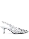 Attico Grid Studded Metallic Leather Slingback Pumps In Silber