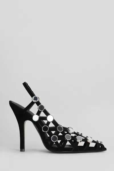 Attico 105mm Grid Rhinestone-embellished Pumps In Black
