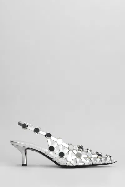 Attico Grid Pumps In Silver Leather