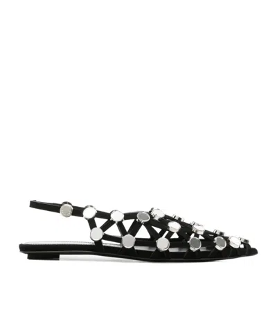 Attico Grid Rhinestone-embellished Ballerina Shoes In Black