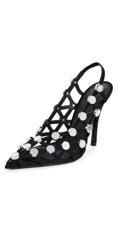 Attico 105mm Grid Rhinestone-embellished Pumps In Black