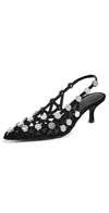 Attico Grid Slingback Embellished Kitten Heel Pumps In Black