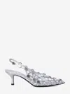 Attico Grid Studded Metallic Leather Slingback Pumps In Silver