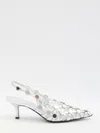 Attico Grid Studded Metallic Leather Slingback Pumps In Silver