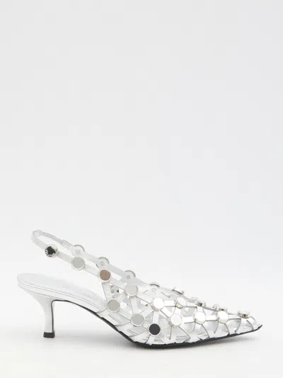 Attico Metallic Nappa Leather Slingback Pumps In White