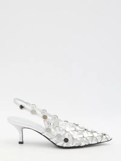 Attico Metallic Nappa Leather Slingback Pumps In White