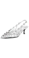 Attico Grid Studded Metallic Leather Slingback Pumps In Silver