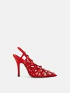Attico Grid Embellished Suede Slingback Pumps In Red