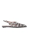 Attico Grid Embellished Suede Slingback Flats In Black