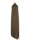 Attico Halter-neck Asymmetrical Midi Dress In Brown