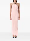 Attico Long Dress With Asymmetric Hem And Metal Detail In Pink
