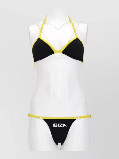 Attico Halter Triangle Top Adjustable Straps Contrast Trim In Black