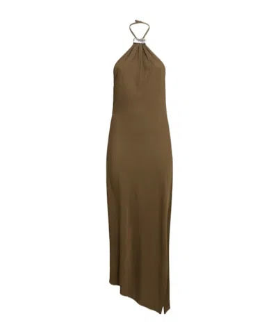Attico Halter Viscose Crepe Long Dress In Green