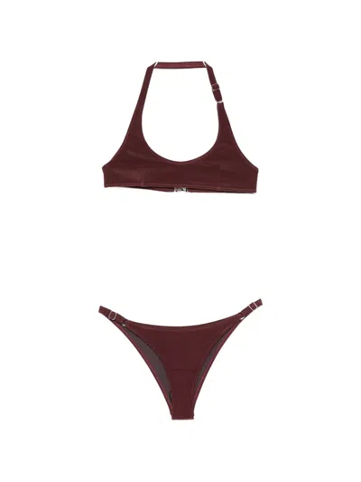 Attico Halterneck Bikini Set In Burgundy