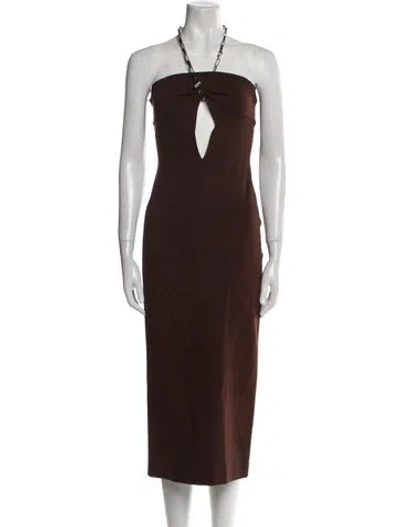 Pre-owned Attico Halterneck Long Dress In Brown