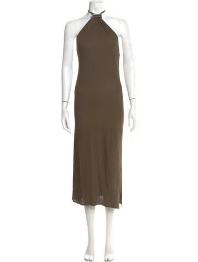 Pre-owned Attico Halterneck Long Dress In Green