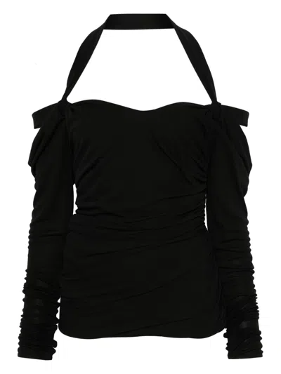 Attico Halterneck Long-sleeves Mini Dress In Black