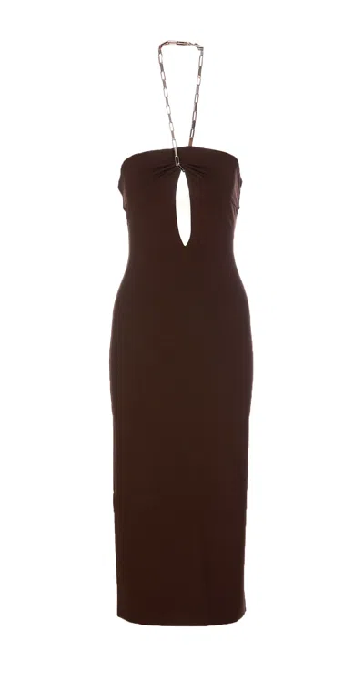 Attico Halterneck Midi Dress In Black