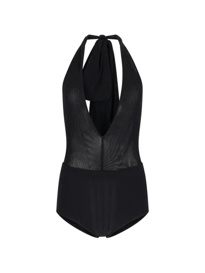 Attico Halterneck Tulle Bodysuit In Black