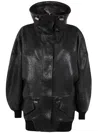 Attico Hammered Leather Bomber Jacket In Black