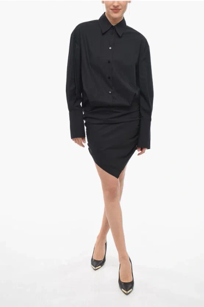 Attico Hatty Chemisier Dress With Asymmetric Hem In Black