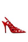 Attico Grid Embellished Suede Slingback Pumps