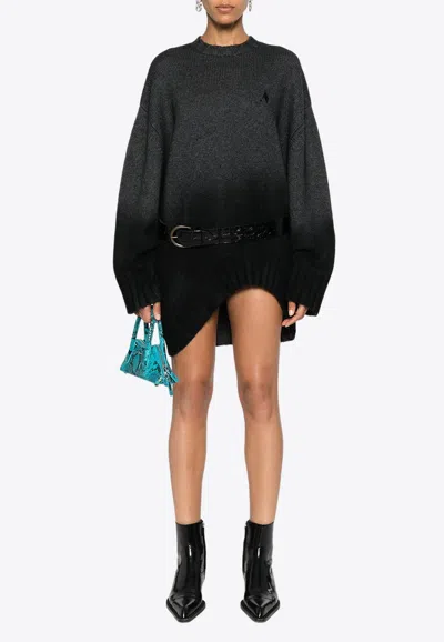 Attico High-low Rib Knit Mini Dress In Gray