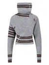 Attico Womens Asymmetric High-neck Knitted Cardigan Melange Grey In Multi