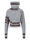Attico Womens Asymmetric High-neck Knitted Cardigan Melange Grey In Multi