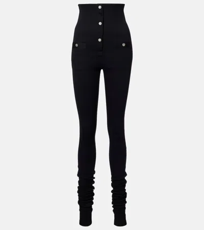 Attico High-rise Cotton Jersey Stirrup Leggings In Black