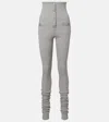 Attico High-rise Cotton Jersey Stirrup Leggings In Gray