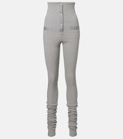 Attico High-rise Cotton Jersey Stirrup Leggings In Gray