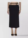 Attico High Waist Midi Skirt With Back Slit In Black