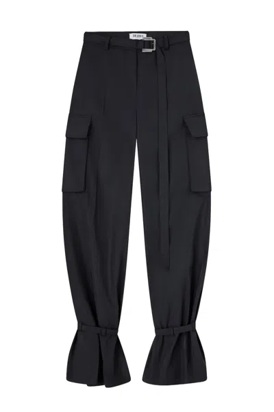 Attico High-waisted Black Cargo Pants With Voluminous Silhouette In Metallic