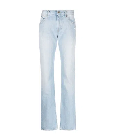 Attico Sky Blue High-waisted Straight-leg Denim Jeans In White