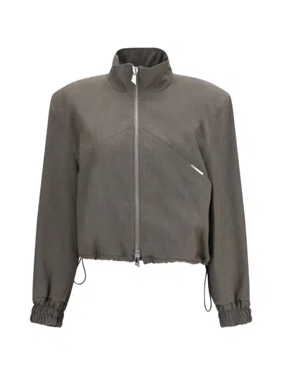 Attico High-neck Zip-up Bomber Jacket In Gray