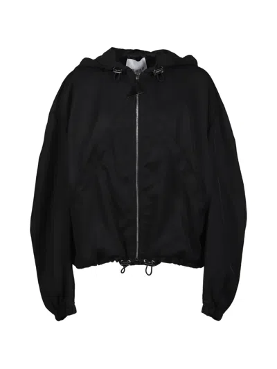 Attico Hooded Balloon-fit Bomber Jacket In Black