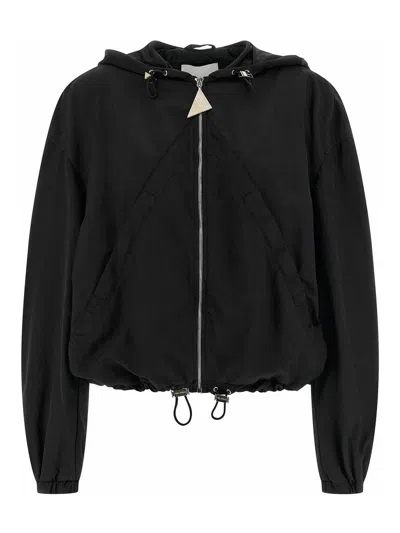 Attico Hooded Bomber Jacket In Black