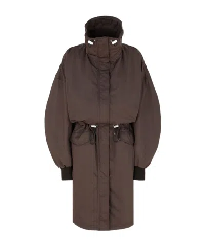 Attico Hooded Coat In Brown