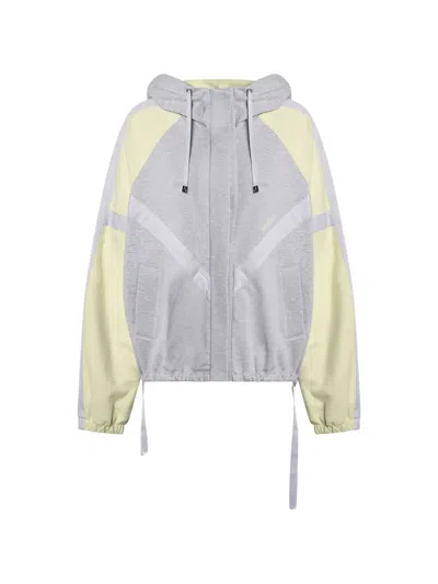 Attico Hooded Colourblock Bomber Jacket In Gray