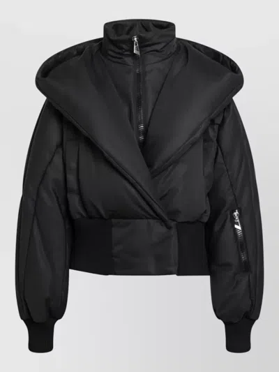 Attico Hooded Cropped Padded Jacket Front Pockets In Black