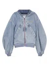 Attico Hooded Denim Bomber Jacket In Blue