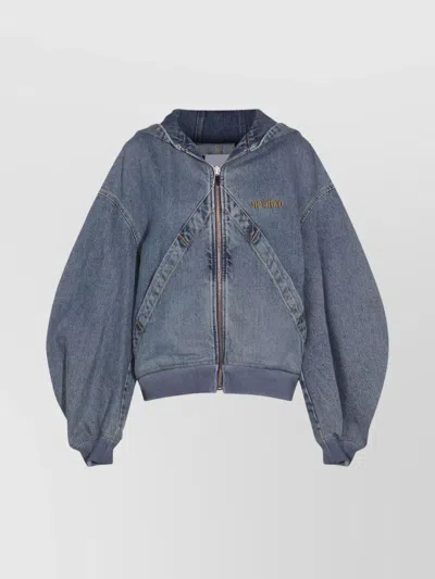 Attico Hooded Ribbed Cuffs Hem Jacket In Blue