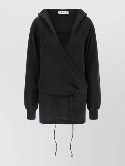 Attico Hooded Wrap Dress Long Sleeves Drawstring In Black