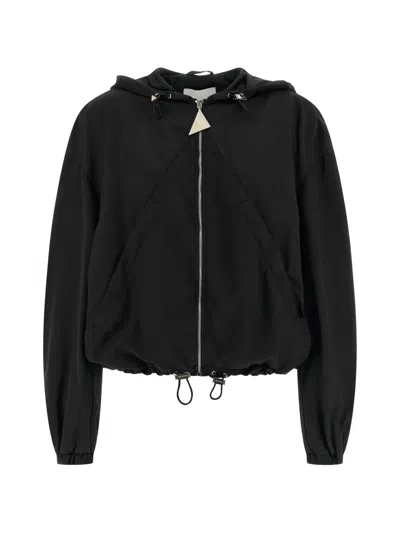 Attico Hooded Zip Bomber Jacket In Black