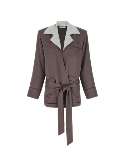 Attico Houndstooth Striped Blazer In Brown