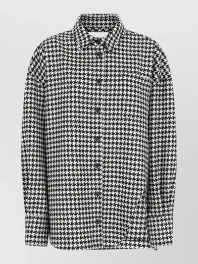 Attico Houndstooth Wool Hybrid Bomber Shirt In Black