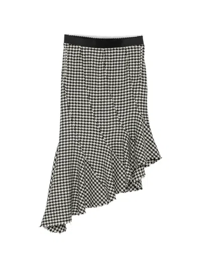 Attico Houndstooth-pattern Asymmetric-hem Midi Skirt In Black