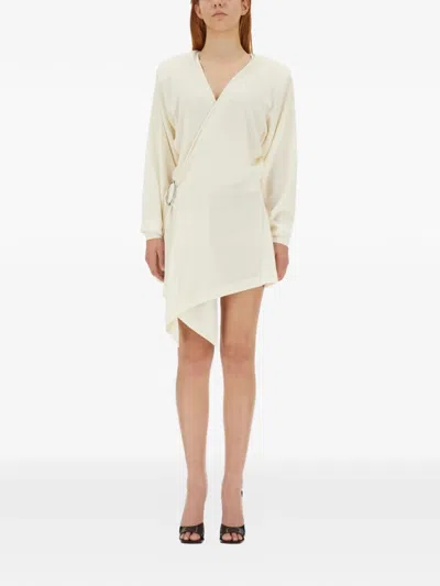 Attico Hurely Wrap V-neck Mini Dress In Neutral