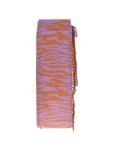 Attico Il Primo Bagno Animal-print Fringed Sarong Skirt In Multi
